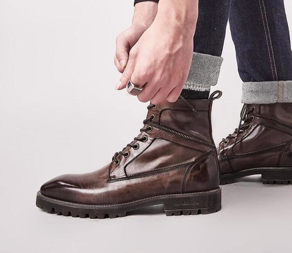 Calçados casuais superiores altos brancos dos homens respiráveis das botas de couro dos homens do tipo do outono