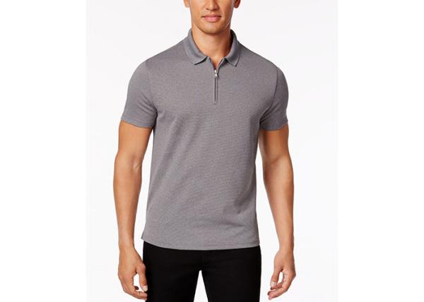 Polyester Zip Mens Personalised Polo Shirts Casual Split Hem Wrinkle Resistant