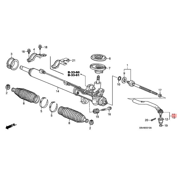 53540 S3V A02 Suspension Outer Tie Rod End Replacement Honda Acura MDX YD1 Pilot