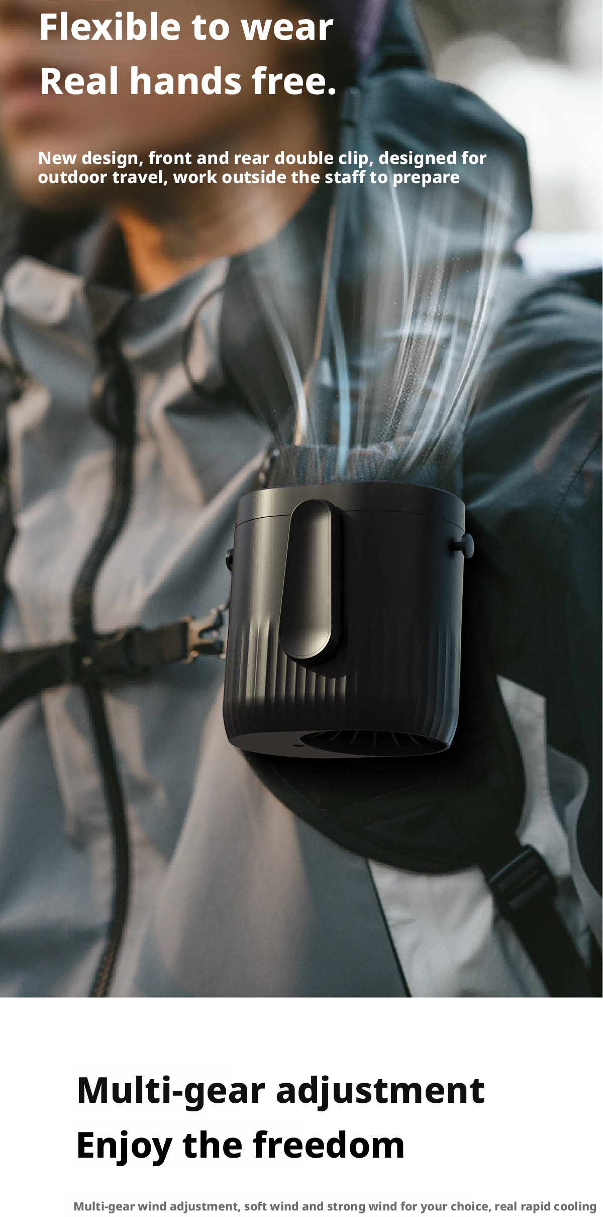Lightweight Waist Mounted Fan Adjustable Speed With LED Light For Hands Free Cooling