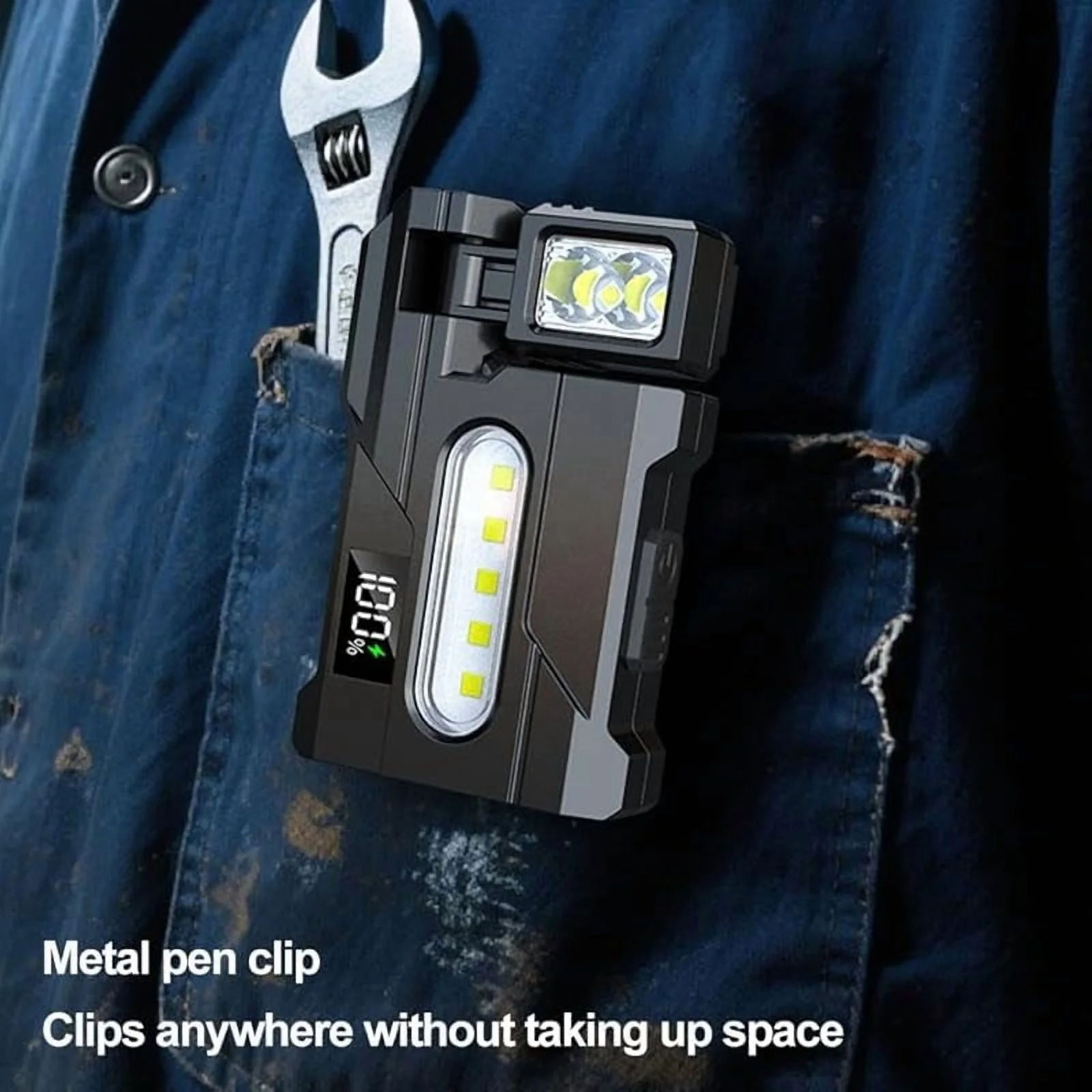Cross-border Flashlight Work Lamp New Magnetic Work Lamp USB Charging Digital Display Multi-angle Rotatable Red and Blue Alarm