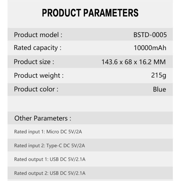 Double Usb Portable Power Bank Lightweight 10000Mah With LED Display Light
