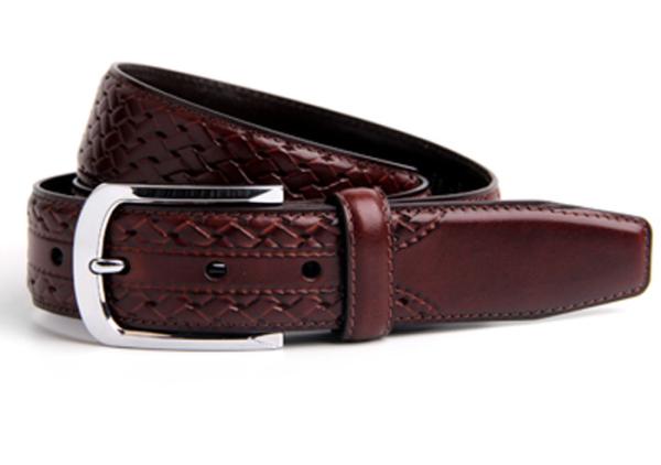 Black 1.3” Wide Men Leather Dress Belt/ Casual Belt With Three - Demensional Braiding Patterns
