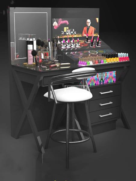Black Skin Care Cosmetic Shop Furniture , Beautiful Makeup Display Stand For Shopping Mall