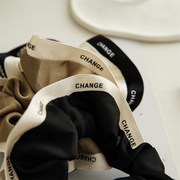 Girls fashion hair accessories scrunchies head string French ribbon edge fat bowel ring OEM logo words letter
