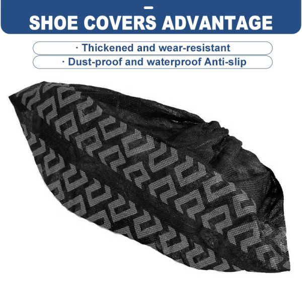 Haixin Health Black Dust-proof Overshoe with LOGO Custom Disposable Shoecover Protective Medical Anti-slip Shoe Covers Wholesale