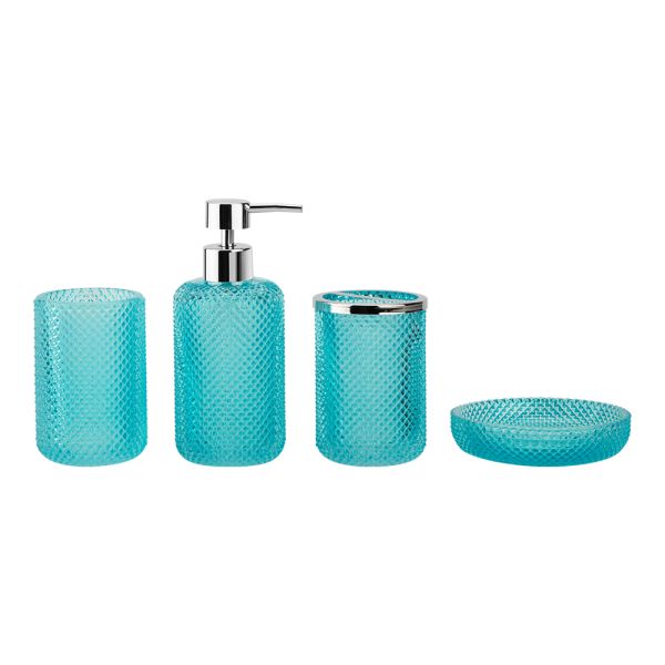 Modern design glass bathroom accessories set round shape with small dots bath kit soap dispenser