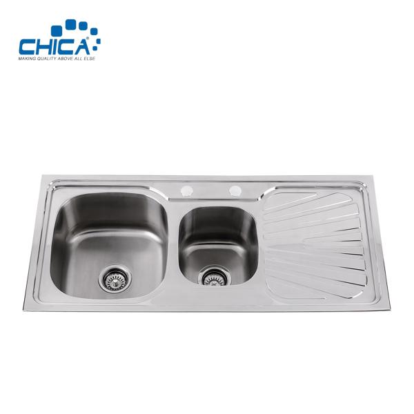 Silver-white Color Double Bowl Kitchen Sink SUS304 Stainless Steel Kitchen Sink Press Kitchen Sink For Hotel