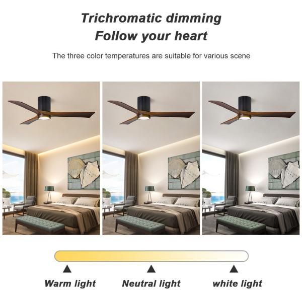HFBH modèle 657 design moderne 3 lames en bois massif 42 52 pouces ventilateur de plafond avec lumière