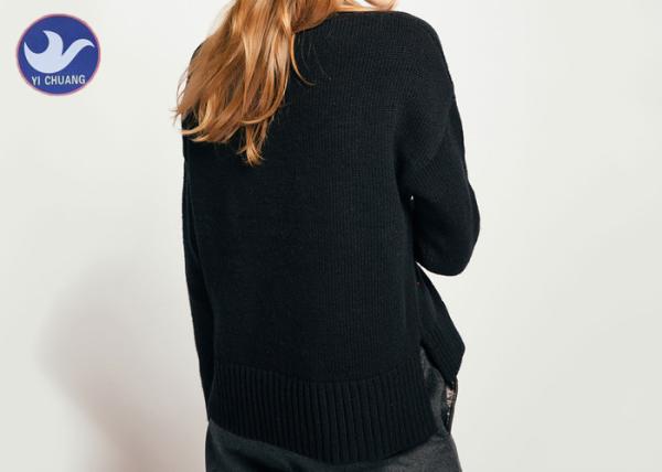 Winter Turtle Neck Ladies Thick Woolen Jumpers , Black Wool Sweater Womens Full Sleeves 