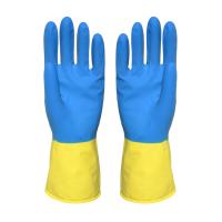 Le troupeau protecteur de main bicolore a rayé les gants en caoutchouc de gants de ménage en caoutchouc d'Anti-huile