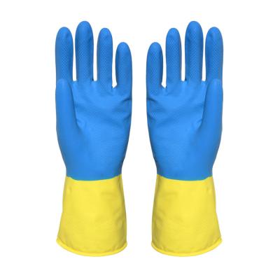 Bi-Color Hand Protective Flock Lined Rubber Gloves  Anti-Oil Household Rubber Gloves