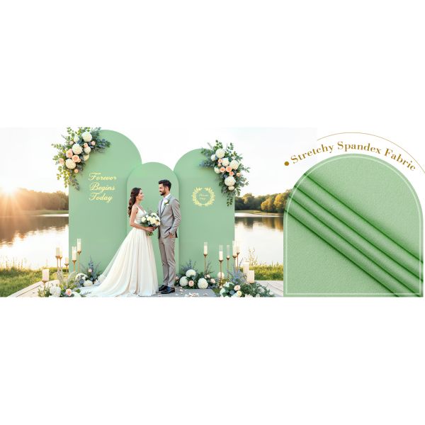 Sage Green Wedding Arch Backdrop Covers 3 Piece, Round Top Cover For Birthday Party Ceremony
