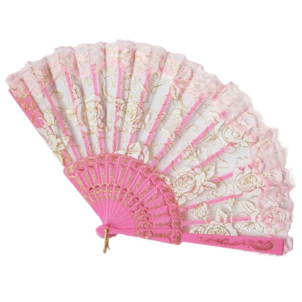 Spanish Translucent Lace Rose Fan Gilded Wing Chun Dance Fan European Style Fabric Silk Folding Hand Fan