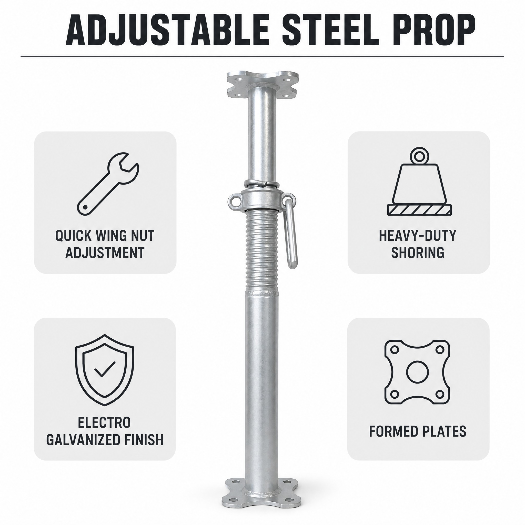 Galvanized Adjustable Steel Shoring Prop with High Corrosion Resistance and Secure Hook Locking System for Construction Support