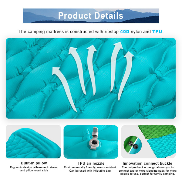 40D Nylon TPU Outdoor Sleeping Pad Ultralight Inflatable Sleeping Pad Hiking Air Mattress