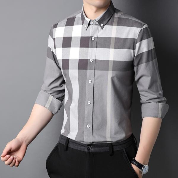 2023 Solid Grey Check мужская рубашка весной и осенью для мужских рубашек S-2XL