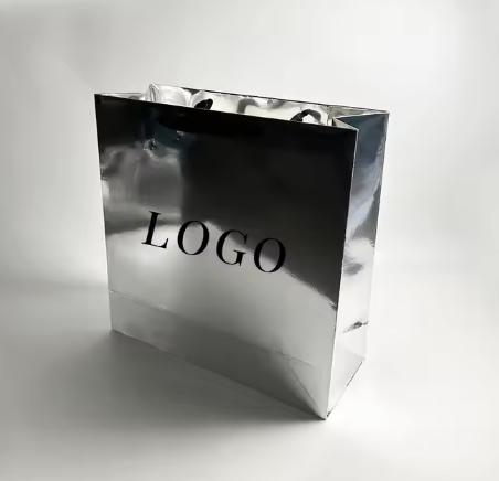 Custom Silver Paper Gift Bags for Fashion Boutiques