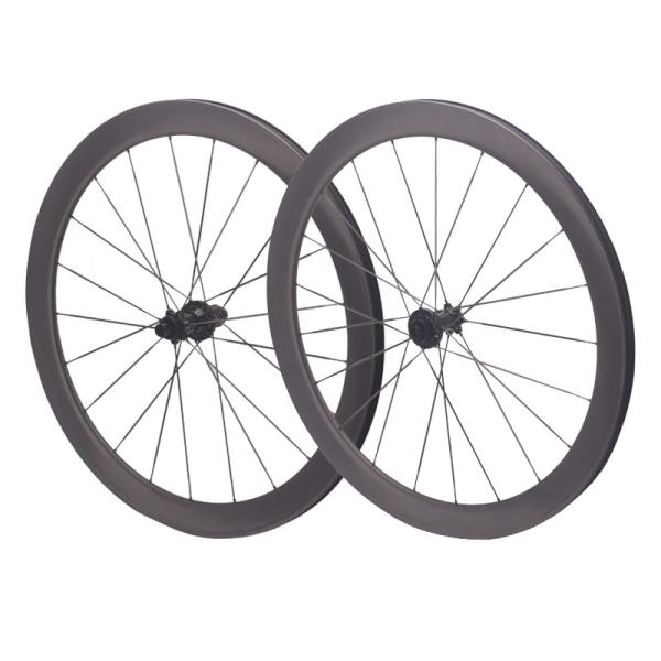 Black Carbon Road Bike Wheelset With Carbon Fiber Spokes And Straight Pulls