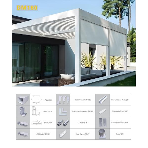 Windproof Zip Blinds and Glass Doors For Outdoor Louvered Electric Pergola