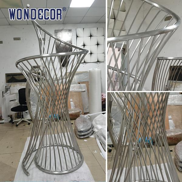 Large abstract outdoor square geometric metal art cross spiral circular tube stainless steel sculpture