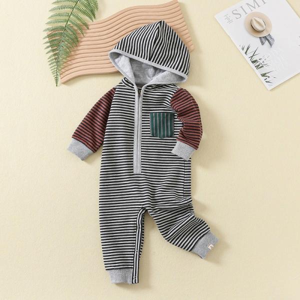 Custom New Kids 100% cotton Long Sleeve Clothing zipper Jumpsuit Baby Romper with hat