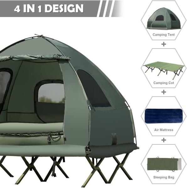 Camping Tent Cot, Folding Tent Combo Air Mattress & Sleeping Bag, Off-Ground Tent Shelter with Carry Bag for Hiking
