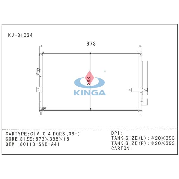 Alumiunium Conditioning Honda AC Condenser for CIVIC4 DORS 06 OEM 80110 - SNB - A41