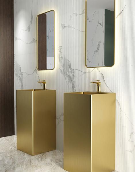 Stainless Steel 304 Bathroom Standing Sink , Square Column Pedestal Wash Basin