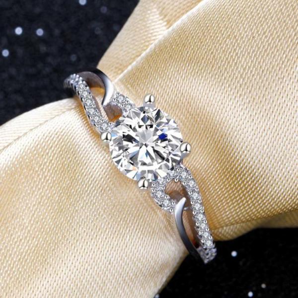 Women Sterling Silver  Created White Sapphire Engagement Ring (RE111)