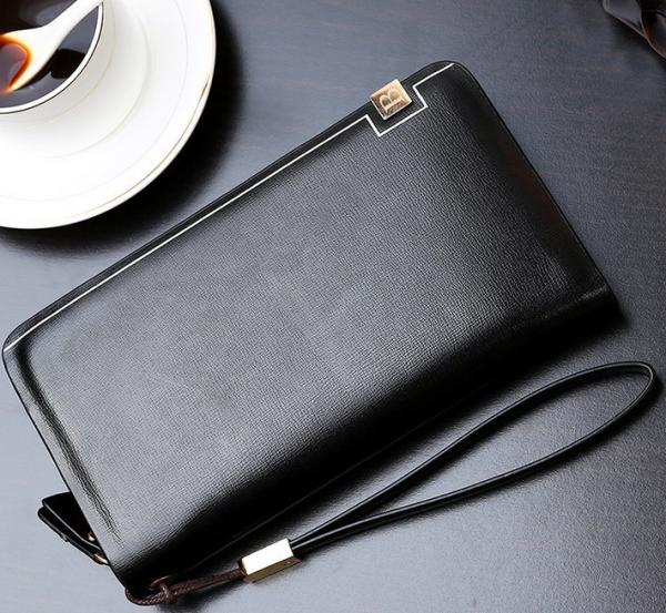 Men Korean version of crusty polished vertical section clutch wallet zipper Commerce