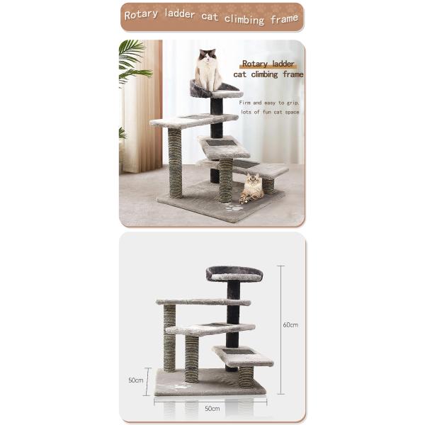 Design Rotary Ladder Gray Pet Cat Tree Tower with Wood Modern Cat Sisal Scratcher