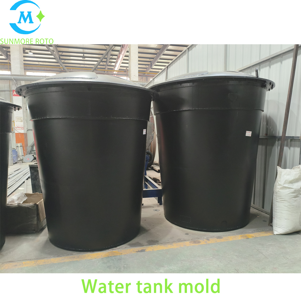 SUNMORE ROTO OEM Custom Vertical Round Rotomolded Water Tank Mould, Thick Cast Steel Plastic Storage Tank Mold With Integrated Top Cover Frame & Full Circle Quick Toggle Clamps