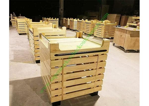 Durable Hypermarket Wooden Fruit Stand With Acrylic Guardrail On Top