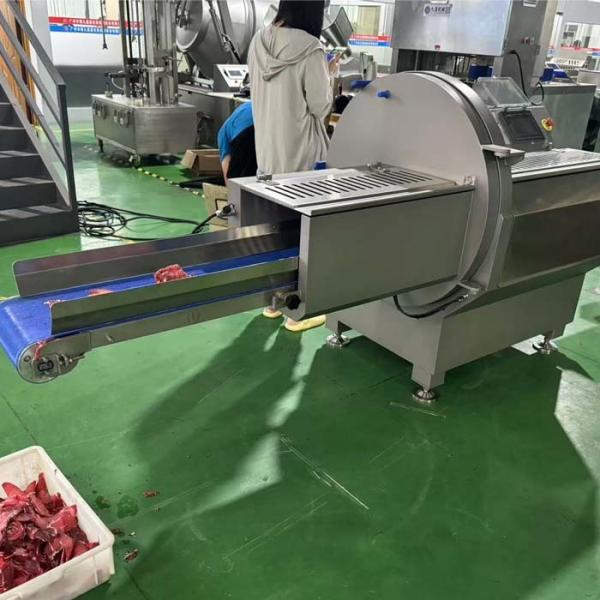 Industrial Meat Slicer and Chop Cutter Machine to Cutting Frozen Beef with Outfeed Conveyor