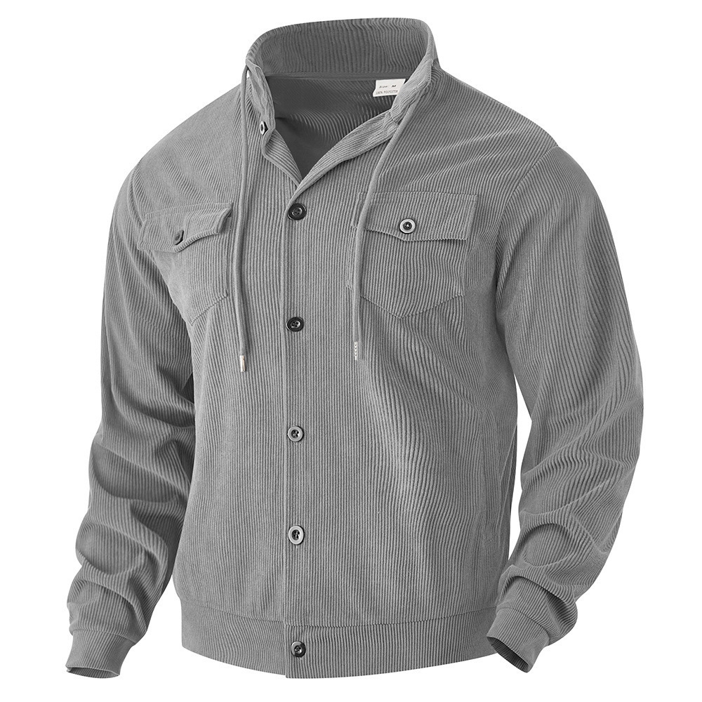 Men's Corduroy-Style Button-Front Casual Jacket with Vintage-Inspired Styling and Neutral Color Options