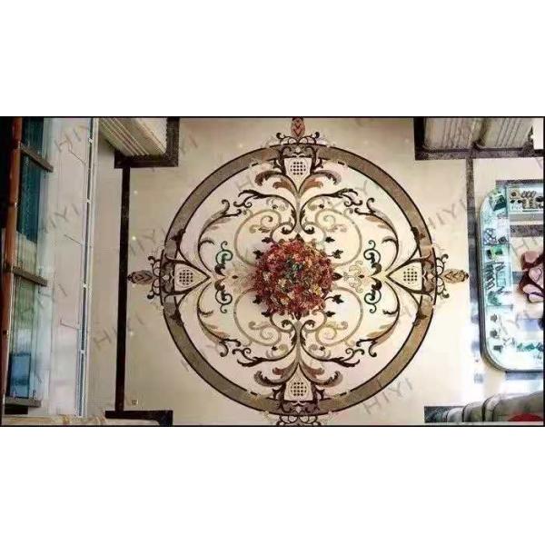 Natural Flower Waterjet Round Marble Tiles Medallion Carpet