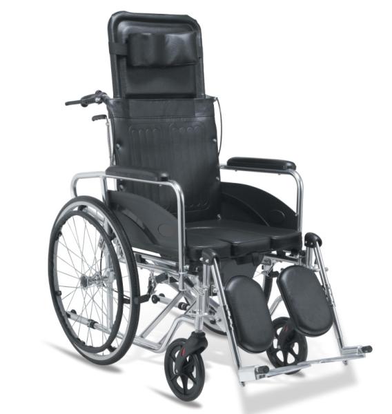 Elevating Footrest Foldable Wheelchair With Commode Adjustable Armrests