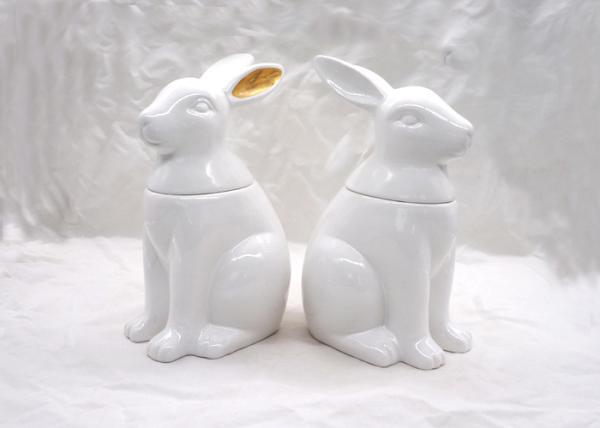 Beautiful Dolomite Rabbit Cookie Jar Gold Printing Ears For Food Container