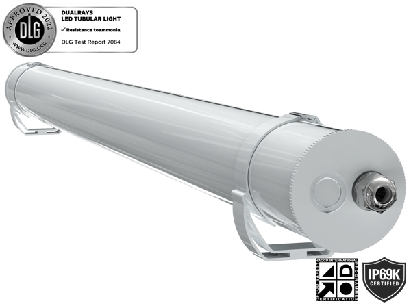0.6m 20W IP69K IK10 TB7 LED Tubular Light with 3 or 5 wiring-through linkable DIP switchable power/3CCT/3-phase changing