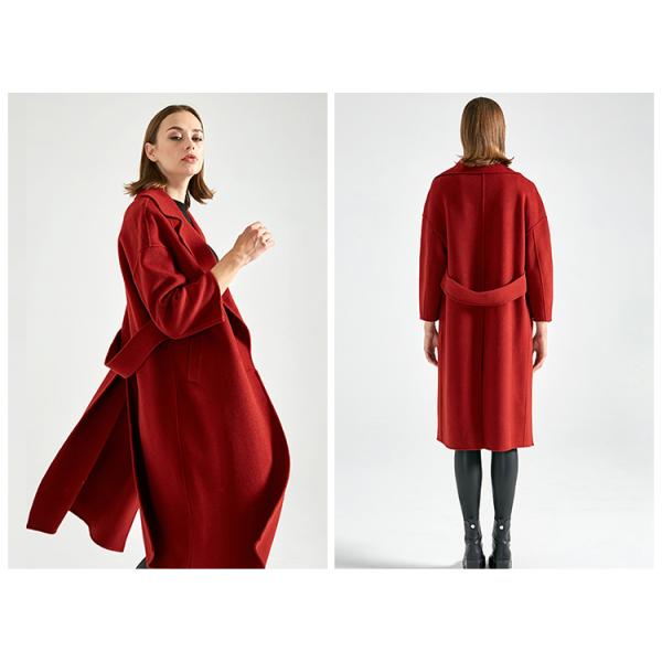 Red Color Women'S Long Wool Winter Coats ，Long Woolen Jacket For Ladies