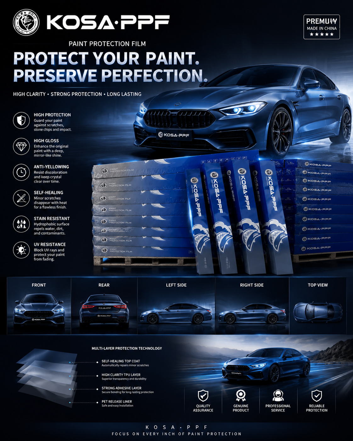 TPH Matt Black TPU Car Paint Protection Film 6.5-7.5 MIL