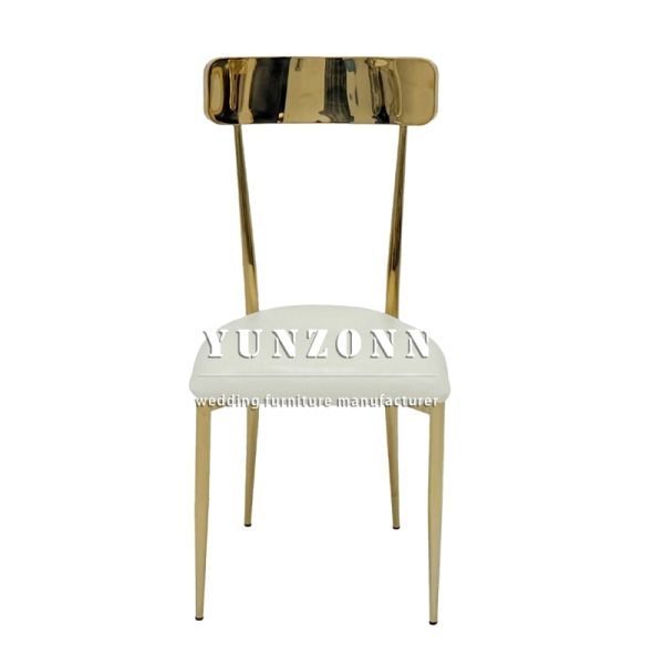 Contemporary Event Hotel Banquet Furniture White Leather Gold Metal Stackable Wedding Chairs