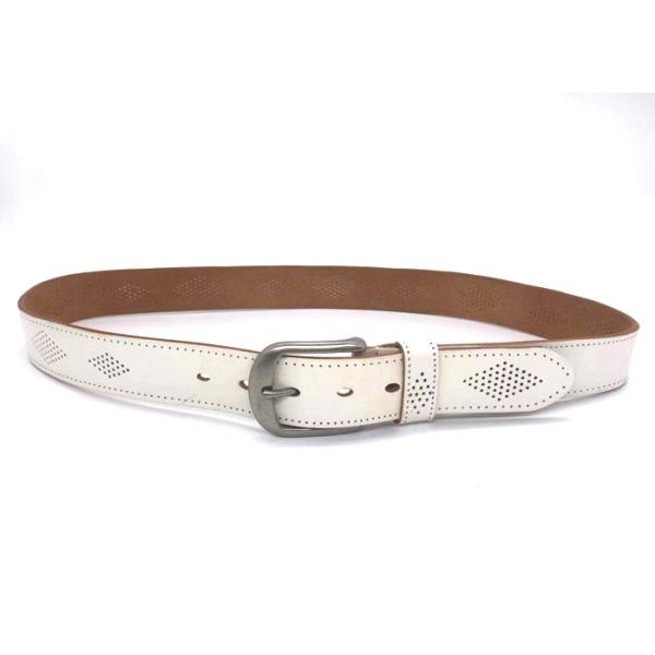 White 1-1/2“ Mens Casual Leather Belt With Logo Custom