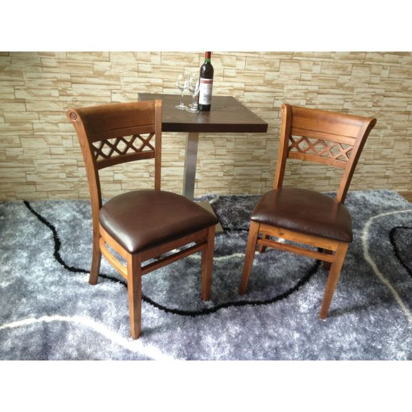 American Country Style  Solid Wood Black Leather Wooden Dining Chair