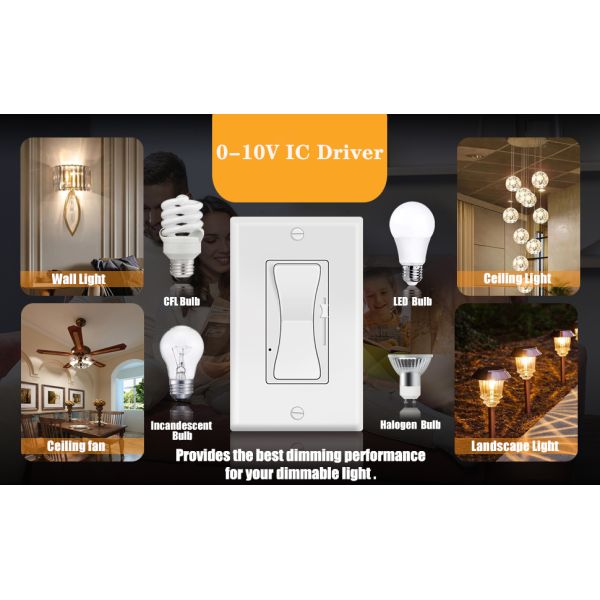 ETL Certified 0-10V Dimmer Switch with 300W Max Load and IP44 Rating for LED Lighting Control