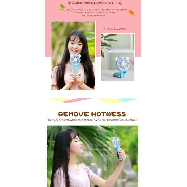 Foldable Mirror Small Battery Operated Fan Strong Cool Wind No Noise KC Battery