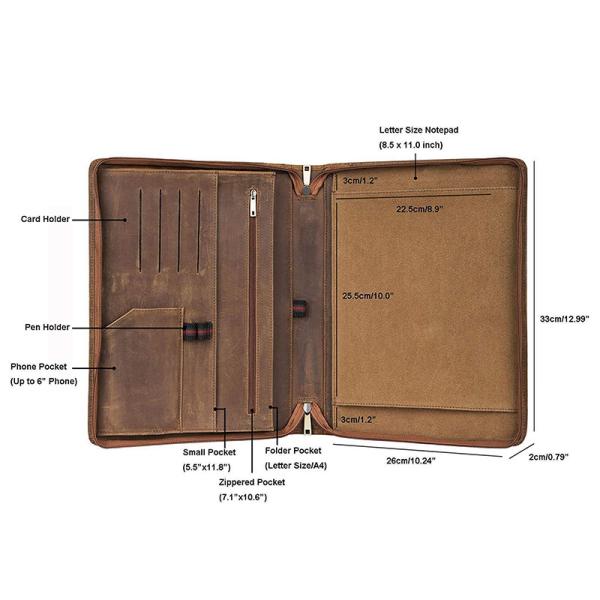 Genuine Leather Portfolio With Handles , Brown Handmade Leather Padfolio