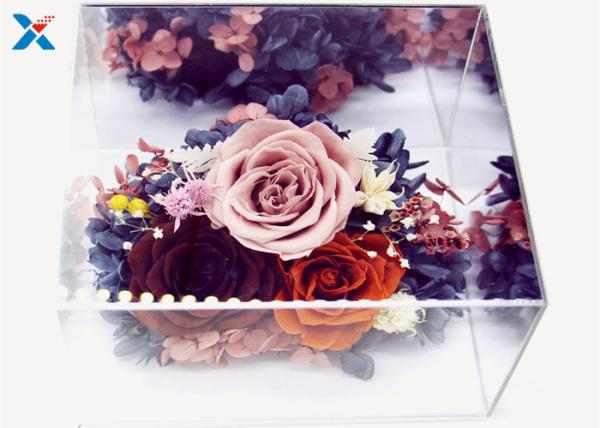 Light Weight Mirror Acrylic Flower Box For Dry Fresh Flowers Non Flammable