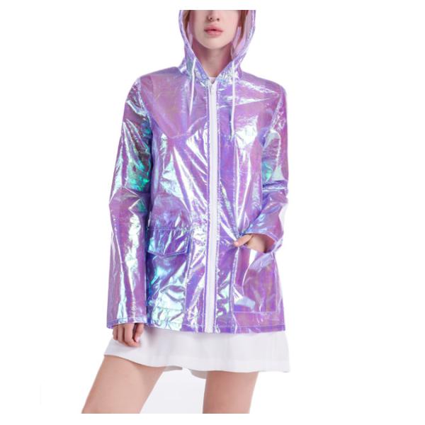 Wholesales fashion design metallic women holographic rain coat